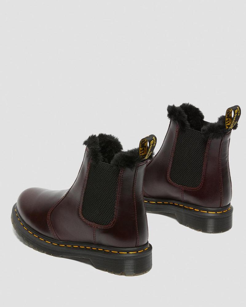 Burgundy Women's Dr Martens 2976 Leonore Faux Fur Lined Chelsea Boots | CA 110UZG